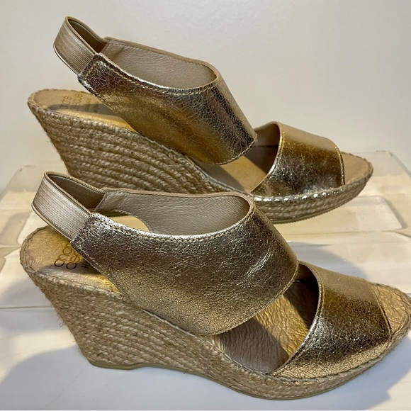Andre Assous Metallic Platinum Rebecca Espadrille Platform Wedge Sandals - Picture 8 of 14